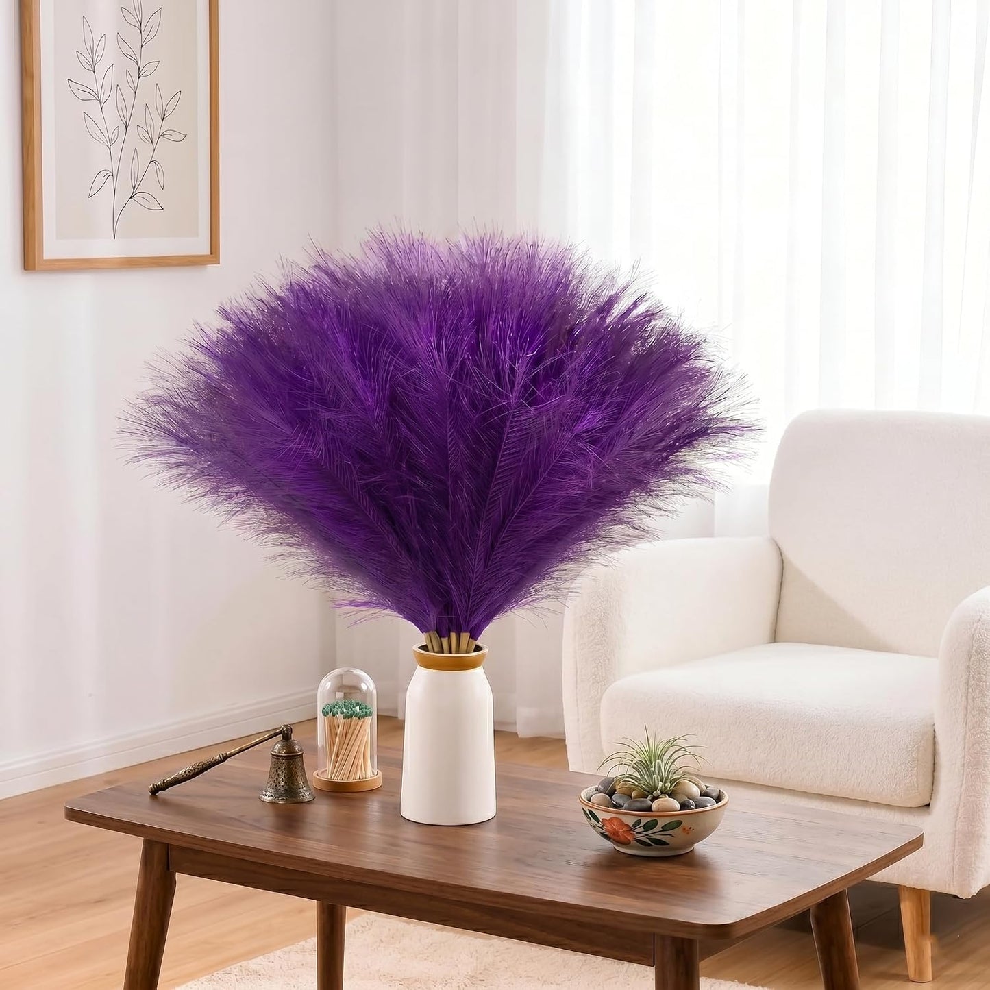 obbsie 50PCS Faux Pampas Grass, 21.6" Short Artificial Pompous Grass Floral Fake Pompas Grass Branches Vase Filler Flower Arrangement for Home Wedding Boho Decor, Beige