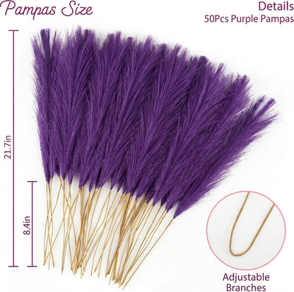 obbsie 50PCS Faux Pampas Grass, 21.6" Short Artificial Pompous Grass Floral Fake Pompas Grass Branches Vase Filler Flower Arrangement for Home Wedding Boho Decor, Beige