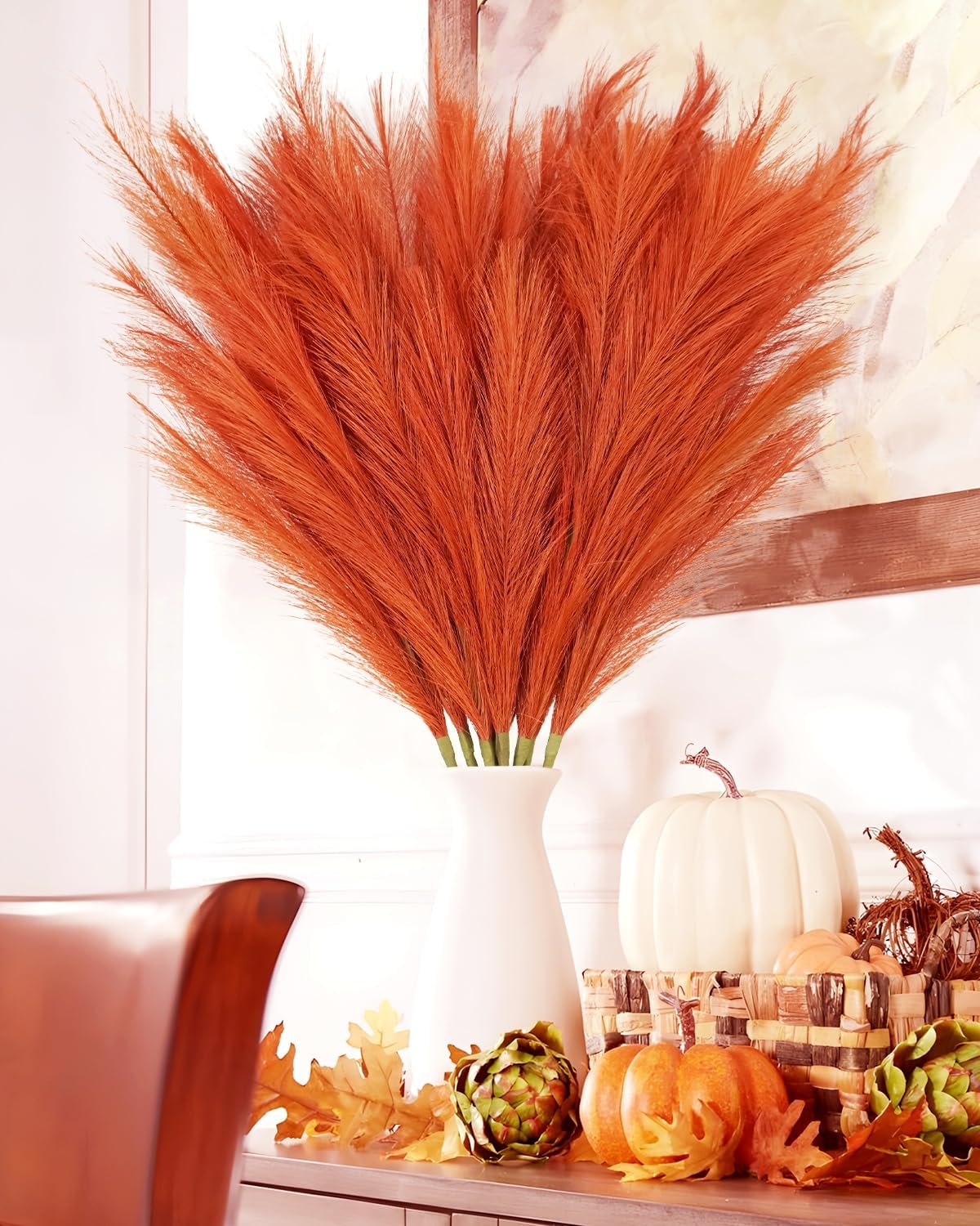 obbsie 50PCS Faux Pampas Grass, 21.6" Short Artificial Pompous Grass Floral Fake Pompas Grass Branches Vase Filler Flower Arrangement for Home Wedding Boho Decor, Beige