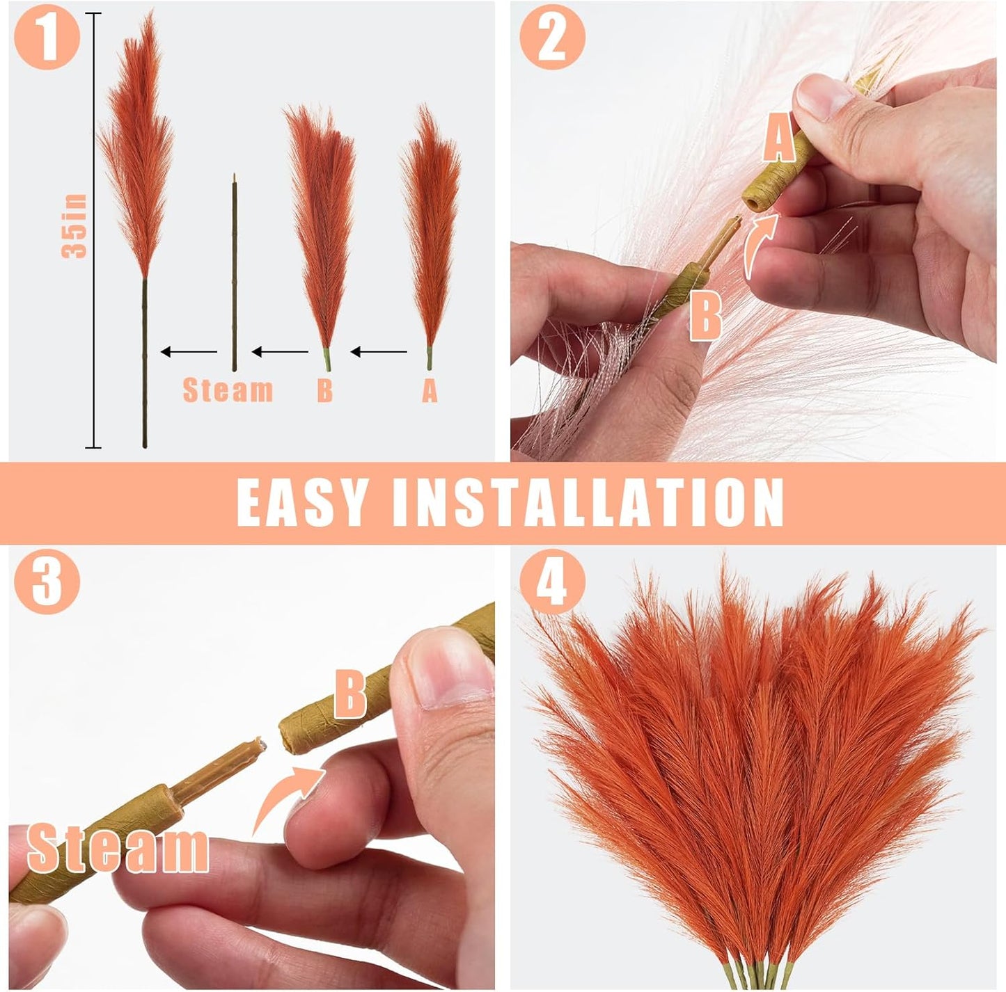 obbsie 50PCS Faux Pampas Grass, 21.6" Short Artificial Pompous Grass Floral Fake Pompas Grass Branches Vase Filler Flower Arrangement for Home Wedding Boho Decor, Beige