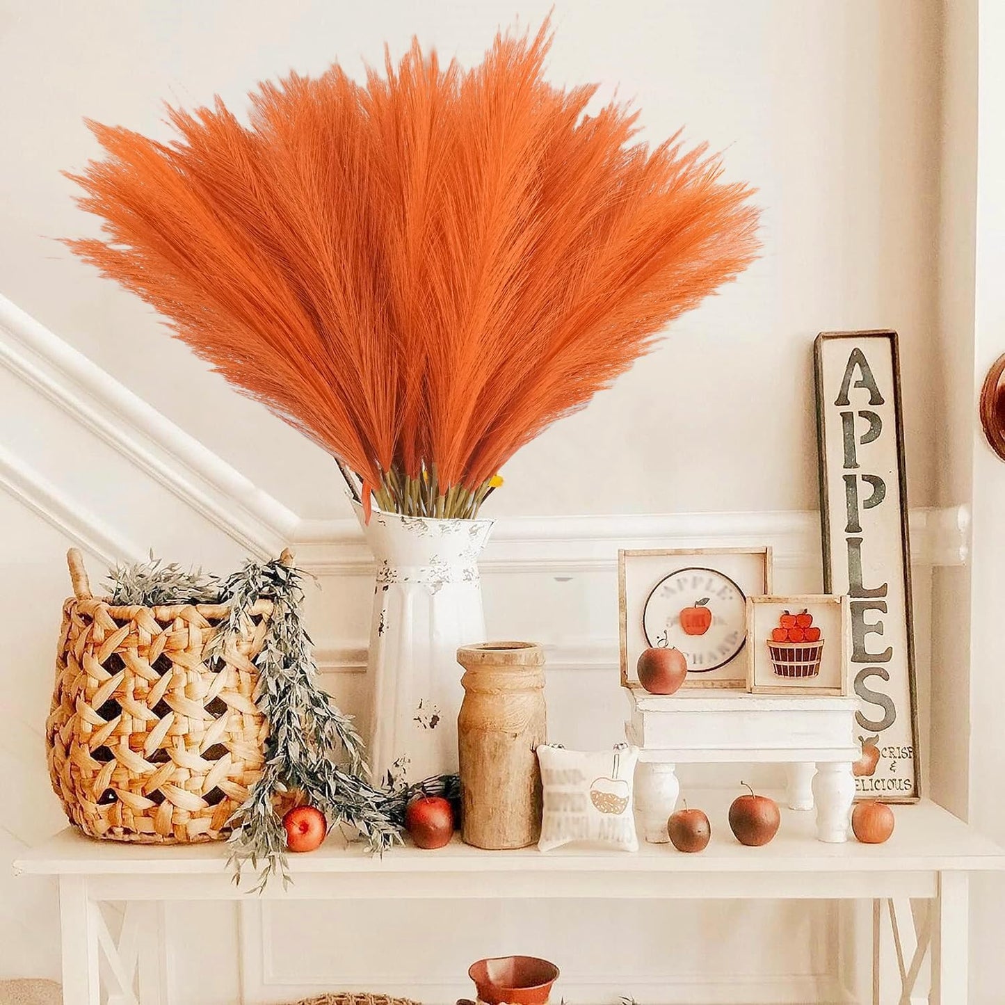 obbsie 50PCS Faux Pampas Grass, 21.6" Short Artificial Pompous Grass Floral Fake Pompas Grass Branches Vase Filler Flower Arrangement for Home Wedding Boho Decor, Beige