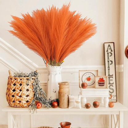 obbsie 50PCS Faux Pampas Grass, 21.6" Short Artificial Pompous Grass Floral Fake Pompas Grass Branches Vase Filler Flower Arrangement for Home Wedding Boho Decor, Beige