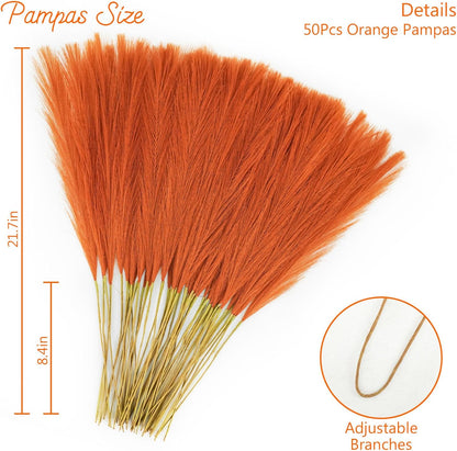 obbsie 50PCS Faux Pampas Grass, 21.6" Short Artificial Pompous Grass Floral Fake Pompas Grass Branches Vase Filler Flower Arrangement for Home Wedding Boho Decor, Beige