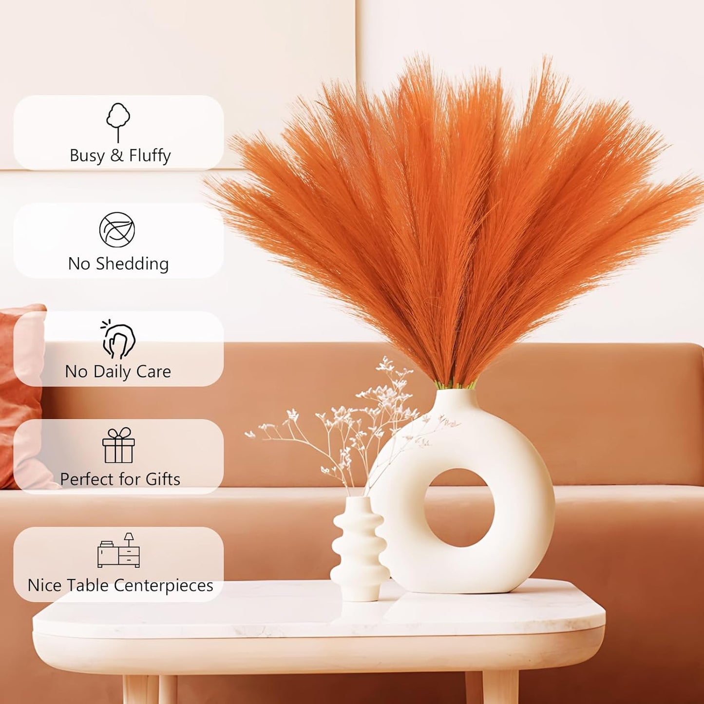 obbsie 50PCS Faux Pampas Grass, 21.6" Short Artificial Pompous Grass Floral Fake Pompas Grass Branches Vase Filler Flower Arrangement for Home Wedding Boho Decor, Beige