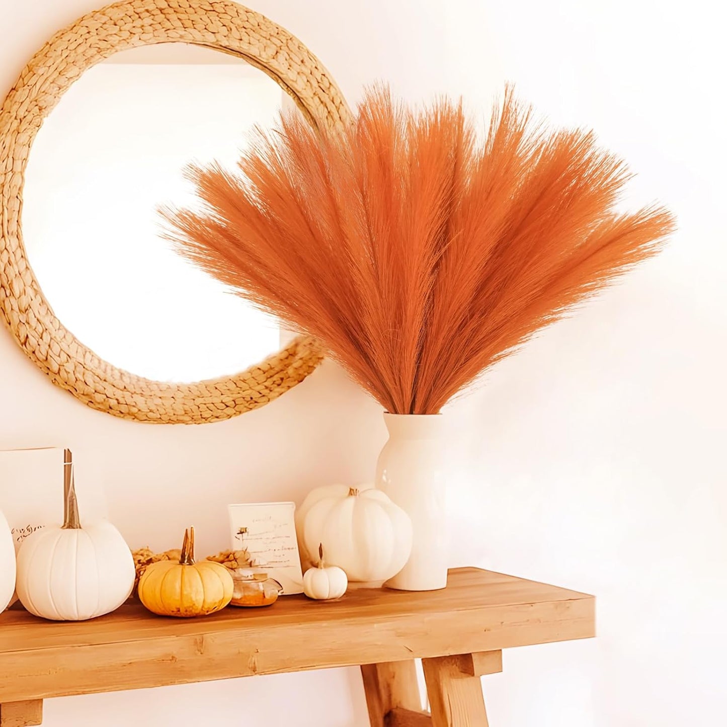 obbsie 50PCS Faux Pampas Grass, 21.6" Short Artificial Pompous Grass Floral Fake Pompas Grass Branches Vase Filler Flower Arrangement for Home Wedding Boho Decor, Beige