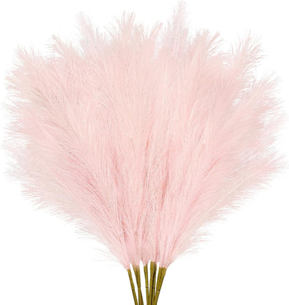 obbsie 50PCS Faux Pampas Grass, 21.6" Short Artificial Pompous Grass Floral Fake Pompas Grass Branches Vase Filler Flower Arrangement for Home Wedding Boho Decor, Beige