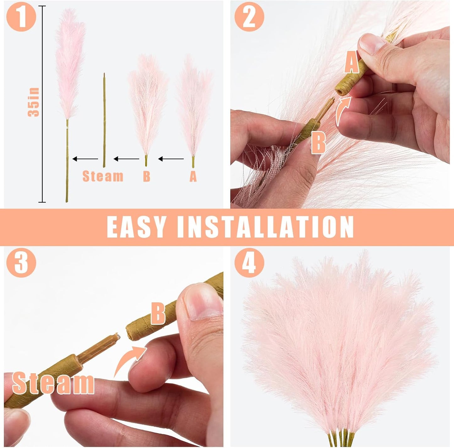 obbsie 50PCS Faux Pampas Grass, 21.6" Short Artificial Pompous Grass Floral Fake Pompas Grass Branches Vase Filler Flower Arrangement for Home Wedding Boho Decor, Beige