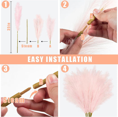 obbsie 50PCS Faux Pampas Grass, 21.6" Short Artificial Pompous Grass Floral Fake Pompas Grass Branches Vase Filler Flower Arrangement for Home Wedding Boho Decor, Beige