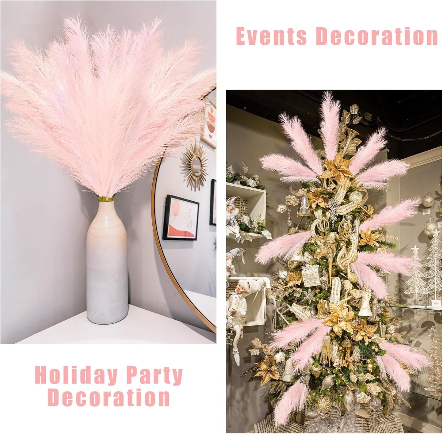 obbsie 50PCS Faux Pampas Grass, 21.6" Short Artificial Pompous Grass Floral Fake Pompas Grass Branches Vase Filler Flower Arrangement for Home Wedding Boho Decor, Beige