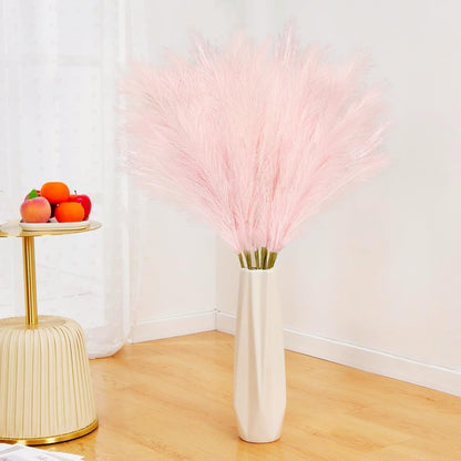 obbsie 50PCS Faux Pampas Grass, 21.6" Short Artificial Pompous Grass Floral Fake Pompas Grass Branches Vase Filler Flower Arrangement for Home Wedding Boho Decor, Beige