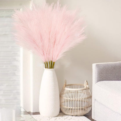 obbsie 50PCS Faux Pampas Grass, 21.6" Short Artificial Pompous Grass Floral Fake Pompas Grass Branches Vase Filler Flower Arrangement for Home Wedding Boho Decor, Beige