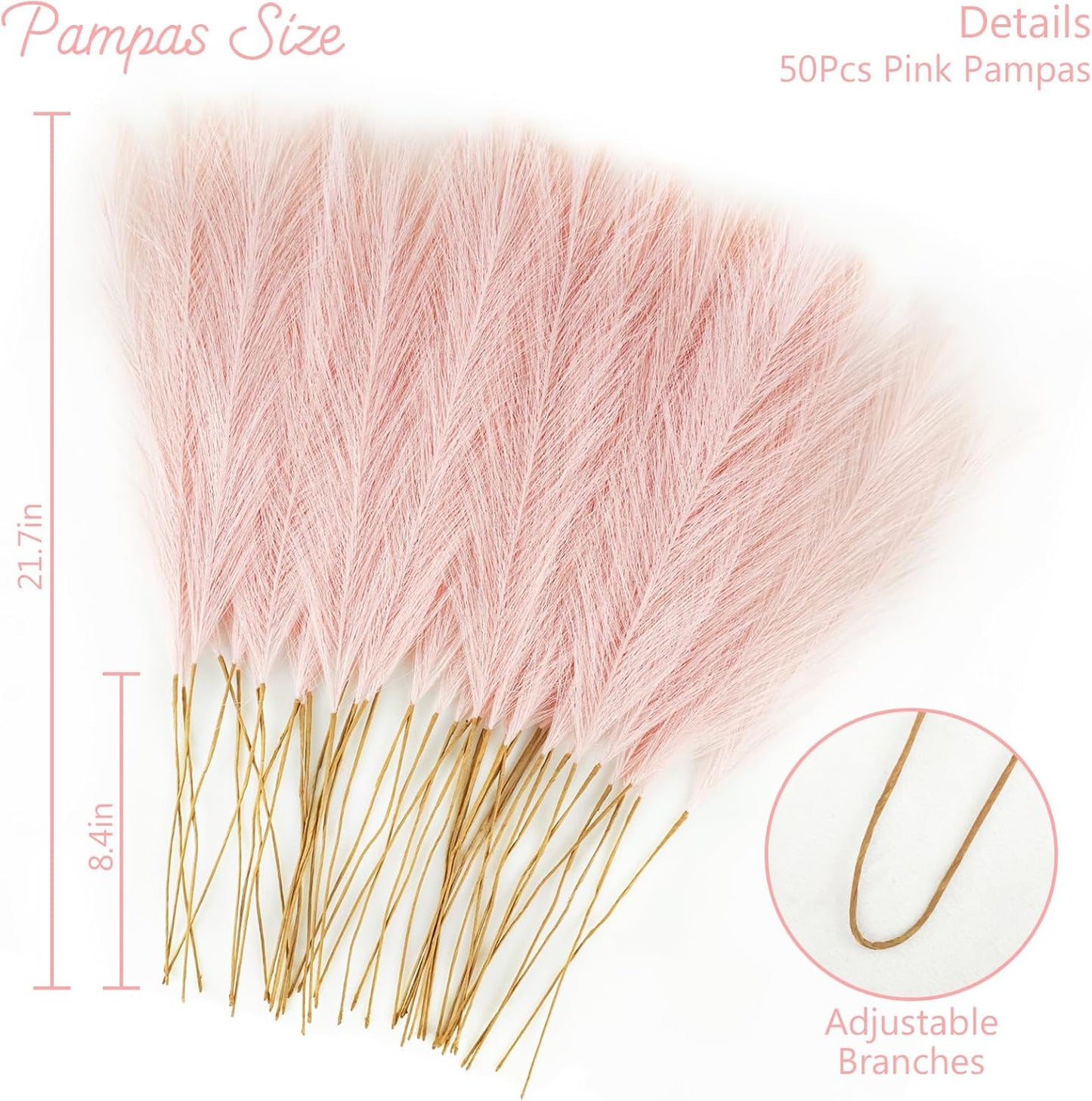 obbsie 50PCS Faux Pampas Grass, 21.6" Short Artificial Pompous Grass Floral Fake Pompas Grass Branches Vase Filler Flower Arrangement for Home Wedding Boho Decor, Beige