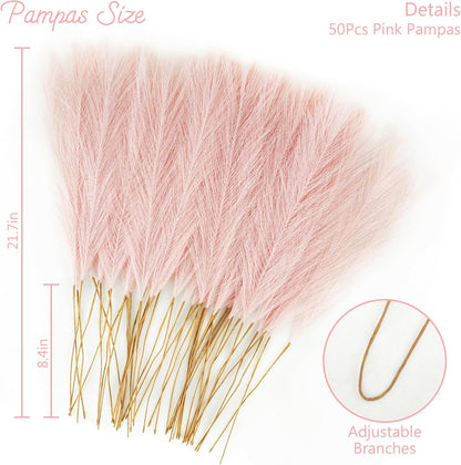 obbsie 50PCS Faux Pampas Grass, 21.6" Short Artificial Pompous Grass Floral Fake Pompas Grass Branches Vase Filler Flower Arrangement for Home Wedding Boho Decor, Beige