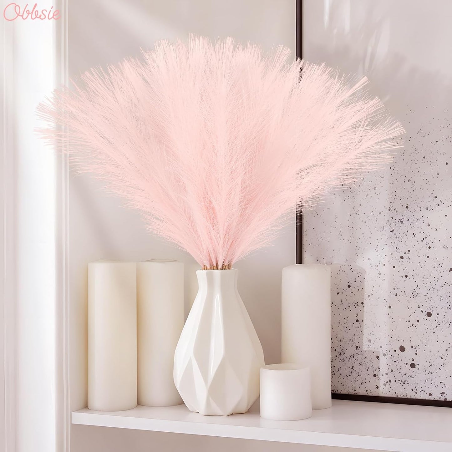 obbsie 50PCS Faux Pampas Grass, 21.6" Short Artificial Pompous Grass Floral Fake Pompas Grass Branches Vase Filler Flower Arrangement for Home Wedding Boho Decor, Beige