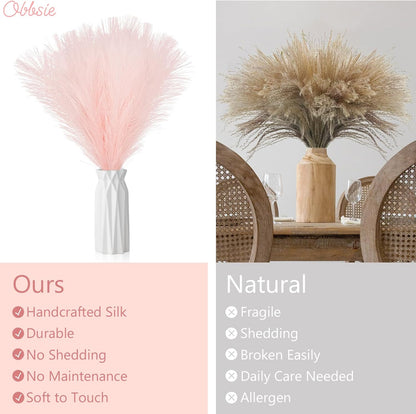 obbsie 50PCS Faux Pampas Grass, 21.6" Short Artificial Pompous Grass Floral Fake Pompas Grass Branches Vase Filler Flower Arrangement for Home Wedding Boho Decor, Beige