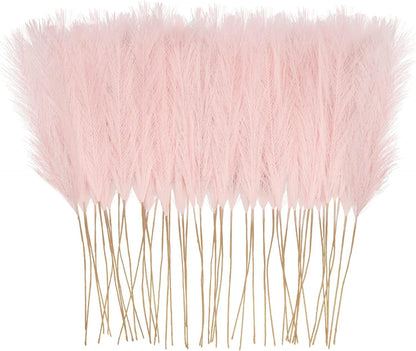 obbsie 50PCS Faux Pampas Grass, 21.6" Short Artificial Pompous Grass Floral Fake Pompas Grass Branches Vase Filler Flower Arrangement for Home Wedding Boho Decor, Beige