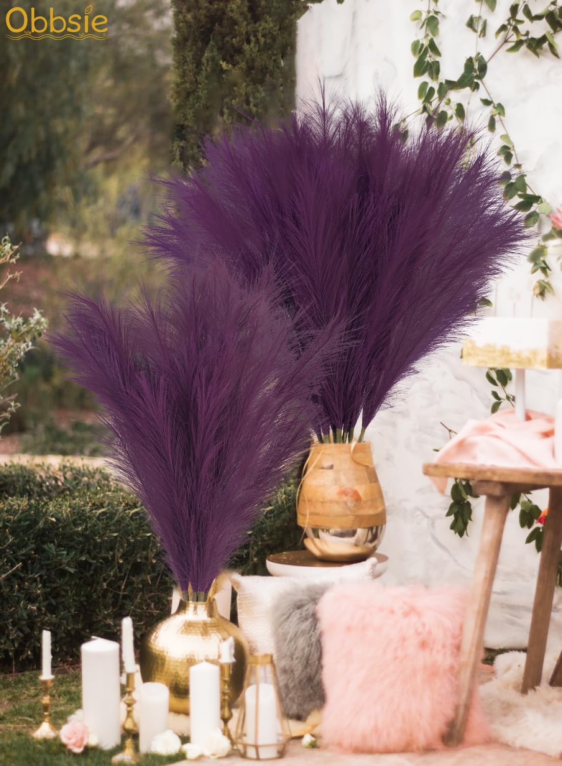 obbsie 50PCS Faux Pampas Grass, 21.6" Short Artificial Pompous Grass Floral Fake Pompas Grass Branches Vase Filler Flower Arrangement for Home Wedding Boho Decor, Beige
