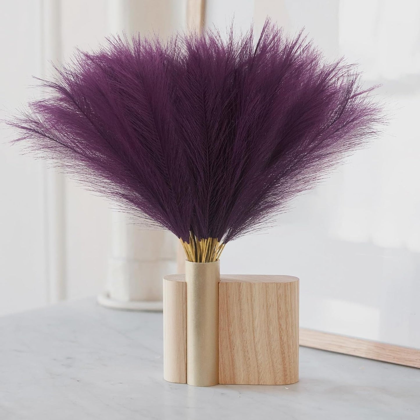 obbsie 50PCS Faux Pampas Grass, 21.6" Short Artificial Pompous Grass Floral Fake Pompas Grass Branches Vase Filler Flower Arrangement for Home Wedding Boho Decor, Beige