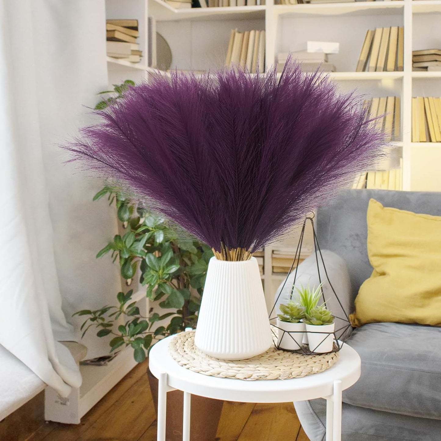 obbsie 50PCS Faux Pampas Grass, 21.6" Short Artificial Pompous Grass Floral Fake Pompas Grass Branches Vase Filler Flower Arrangement for Home Wedding Boho Decor, Beige