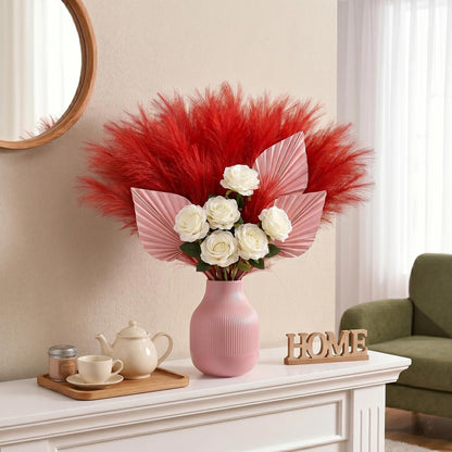 obbsie 50PCS Faux Pampas Grass, 21.6" Short Artificial Pompous Grass Floral Fake Pompas Grass Branches Vase Filler Flower Arrangement for Home Wedding Boho Decor, Beige