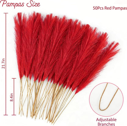 obbsie 50PCS Faux Pampas Grass, 21.6" Short Artificial Pompous Grass Floral Fake Pompas Grass Branches Vase Filler Flower Arrangement for Home Wedding Boho Decor, Beige