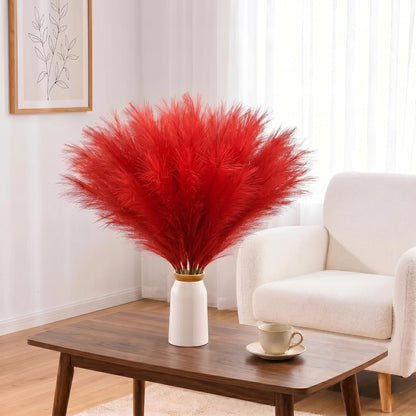 obbsie 50PCS Faux Pampas Grass, 21.6" Short Artificial Pompous Grass Floral Fake Pompas Grass Branches Vase Filler Flower Arrangement for Home Wedding Boho Decor, Beige