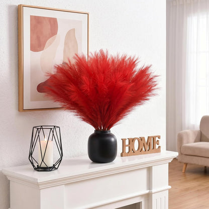 obbsie 50PCS Faux Pampas Grass, 21.6" Short Artificial Pompous Grass Floral Fake Pompas Grass Branches Vase Filler Flower Arrangement for Home Wedding Boho Decor, Beige
