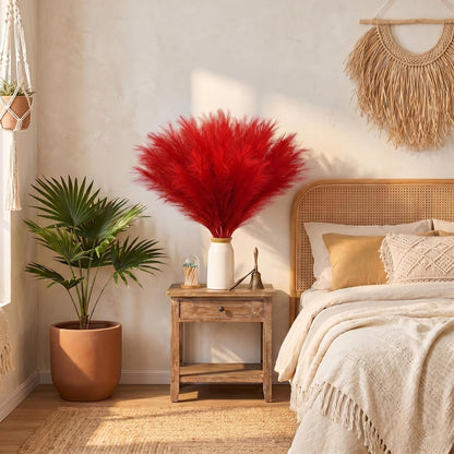 obbsie 50PCS Faux Pampas Grass, 21.6" Short Artificial Pompous Grass Floral Fake Pompas Grass Branches Vase Filler Flower Arrangement for Home Wedding Boho Decor, Beige