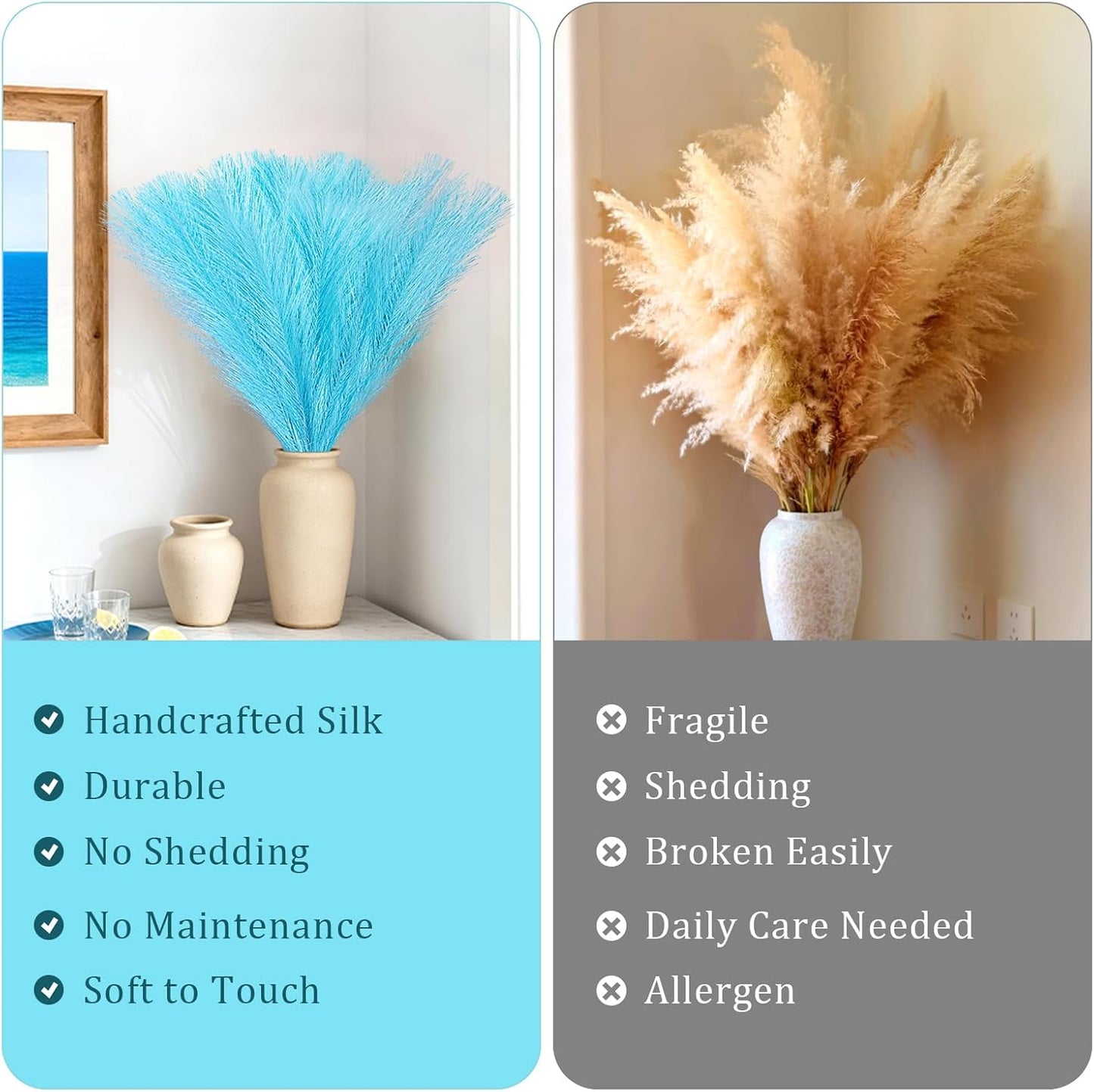 obbsie 50PCS Faux Pampas Grass, 21.6" Short Artificial Pompous Grass Floral Fake Pompas Grass Branches Vase Filler Flower Arrangement for Home Wedding Boho Decor, Beige