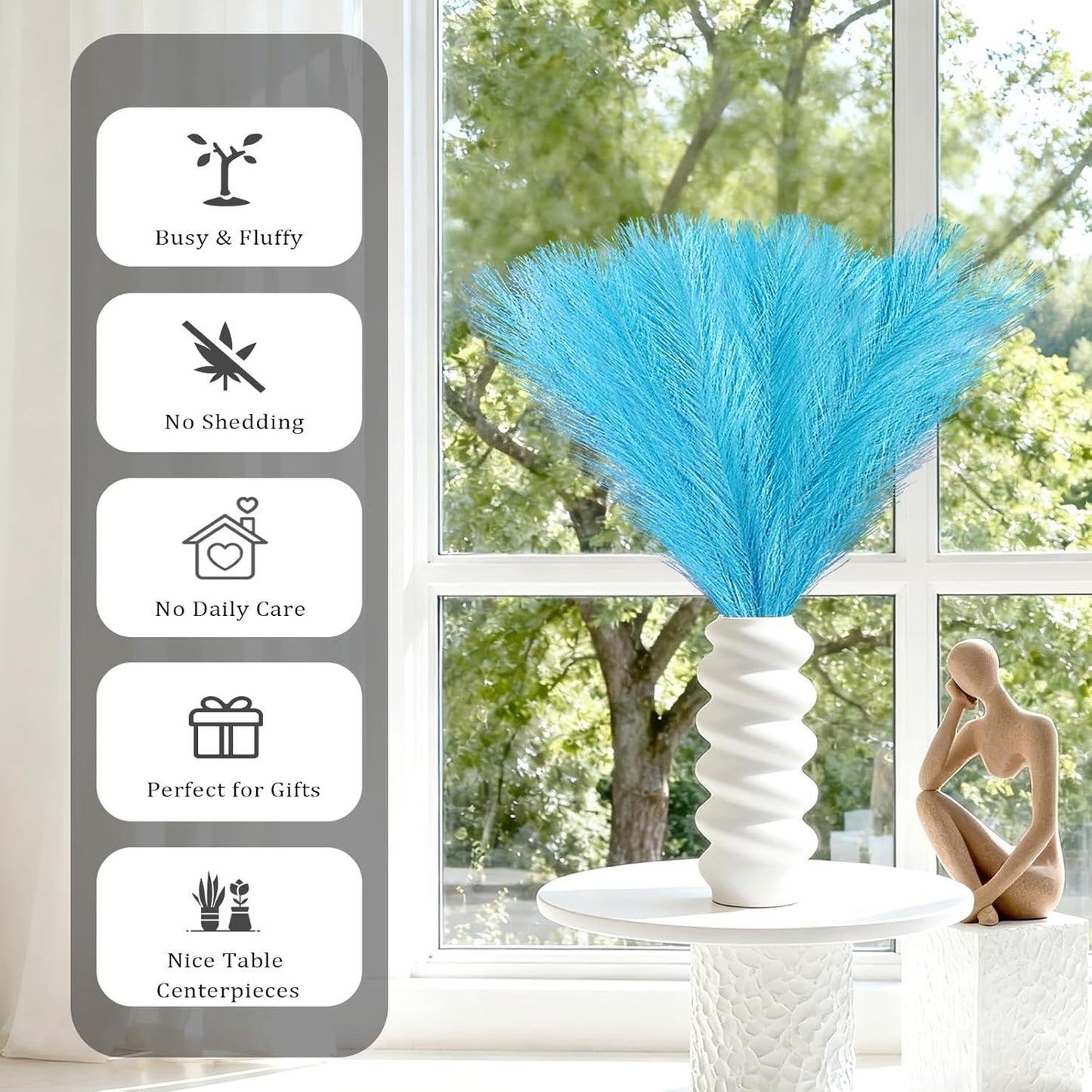 obbsie 50PCS Faux Pampas Grass, 21.6" Short Artificial Pompous Grass Floral Fake Pompas Grass Branches Vase Filler Flower Arrangement for Home Wedding Boho Decor, Beige