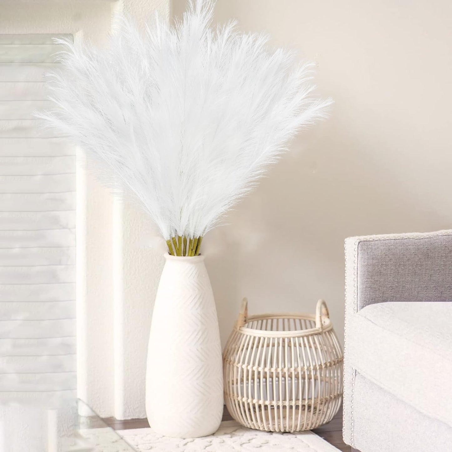 obbsie 50PCS Faux Pampas Grass, 21.6" Short Artificial Pompous Grass Floral Fake Pompas Grass Branches Vase Filler Flower Arrangement for Home Wedding Boho Decor, Beige