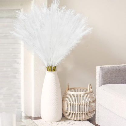 obbsie 50PCS Faux Pampas Grass, 21.6" Short Artificial Pompous Grass Floral Fake Pompas Grass Branches Vase Filler Flower Arrangement for Home Wedding Boho Decor, Beige
