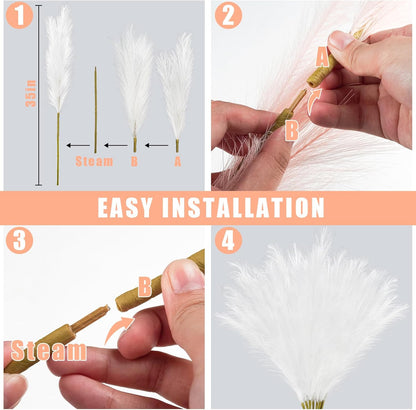 obbsie 50PCS Faux Pampas Grass, 21.6" Short Artificial Pompous Grass Floral Fake Pompas Grass Branches Vase Filler Flower Arrangement for Home Wedding Boho Decor, Beige