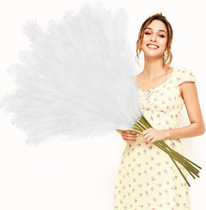 obbsie 50PCS Faux Pampas Grass, 21.6" Short Artificial Pompous Grass Floral Fake Pompas Grass Branches Vase Filler Flower Arrangement for Home Wedding Boho Decor, Beige