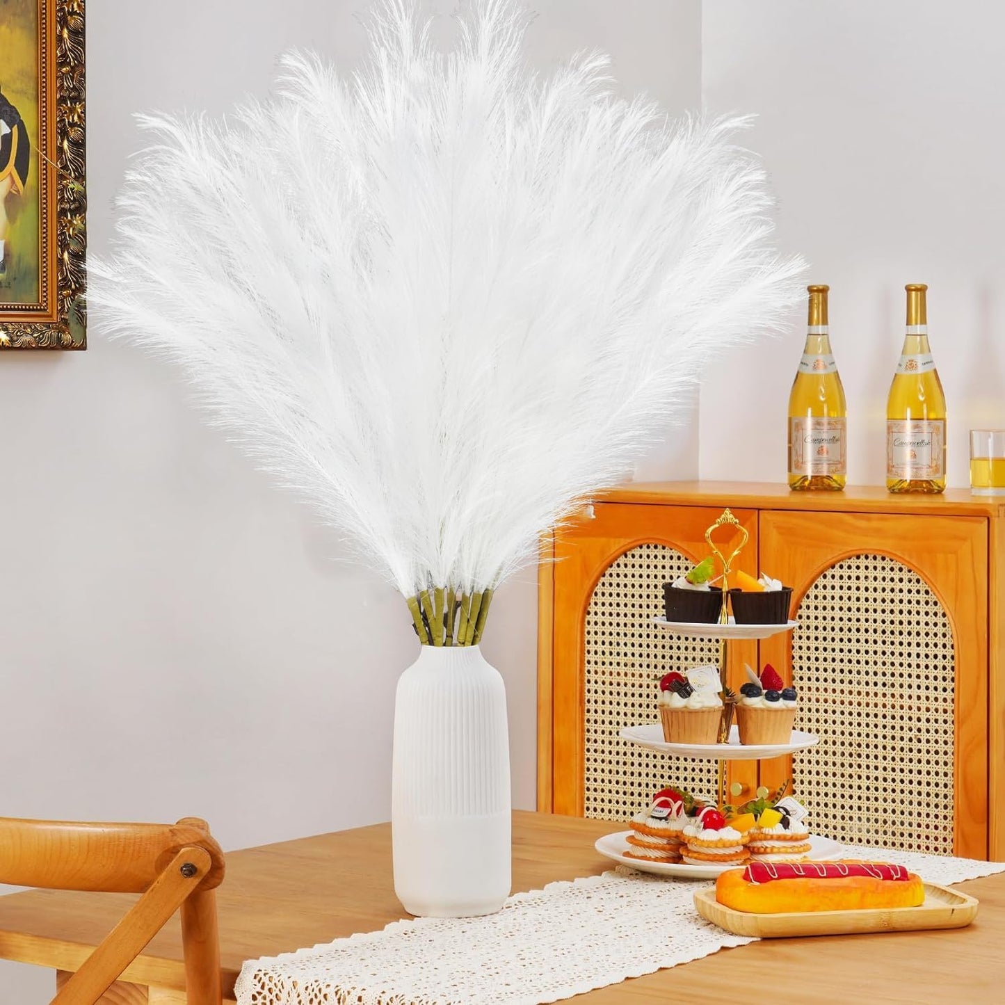 obbsie 50PCS Faux Pampas Grass, 21.6" Short Artificial Pompous Grass Floral Fake Pompas Grass Branches Vase Filler Flower Arrangement for Home Wedding Boho Decor, Beige