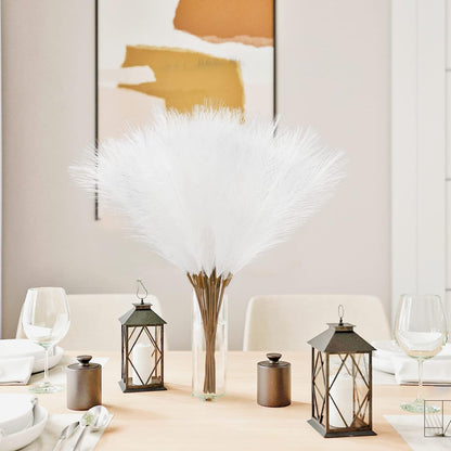 obbsie 50PCS Faux Pampas Grass, 21.6" Short Artificial Pompous Grass Floral Fake Pompas Grass Branches Vase Filler Flower Arrangement for Home Wedding Boho Decor, Beige