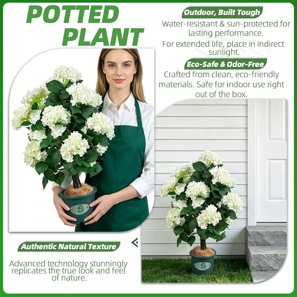31" Artificial Hydrangea Tree in Pot, Faux Hydrangea Topiary Plant, UV Resistant Indoor Outdoor Potted Flower Tree for Front Porch, Patio, Entryway, Living Room Decor (2, White)