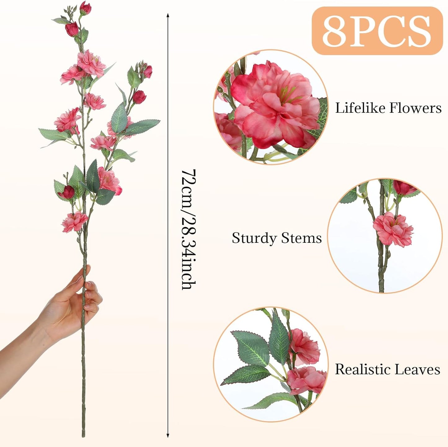 8 Pcs Artificial Camellia Flower Bouquet for Vase Table Decor Silk Flowers for Home DIY Party Mother Day Wedding Centerpieces Indoor Outdoor Arrangements, Vase Not Included(Rose Pink)