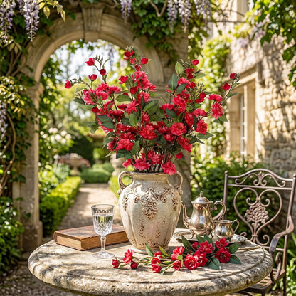 8 Pcs Artificial Camellia Flower Bouquet for Vase Table Decor Silk Flowers for Home DIY Party Mother Day Wedding Centerpieces Indoor Outdoor Arrangements, Vase Not Included(Rose Pink)