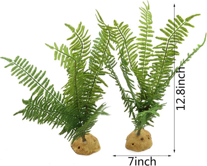Fake Fern Plants, Reptile Plastic Terrarium Decor, Reptiles Amphibians Tank Accessories for Crested Gecko Leopard Lizard Chameleon