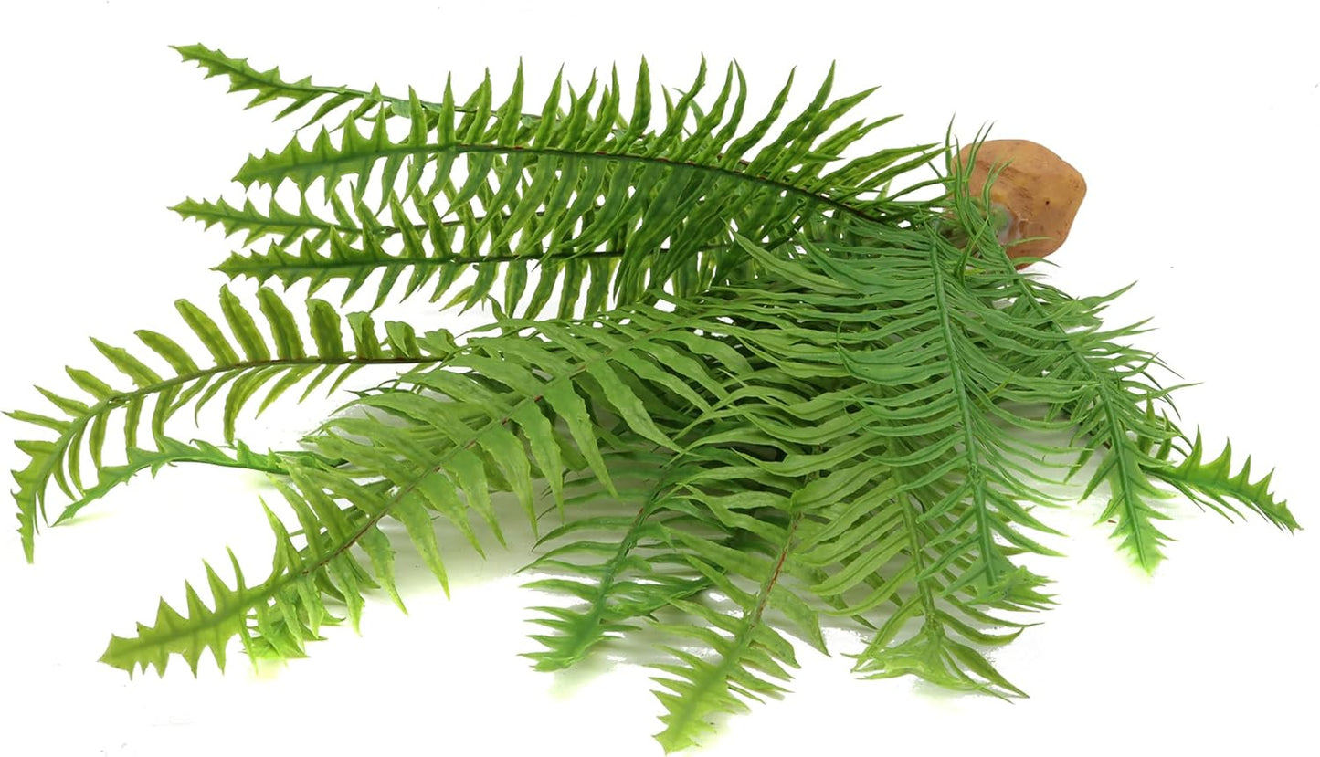 Fake Fern Plants, Reptile Plastic Terrarium Decor, Reptiles Amphibians Tank Accessories for Crested Gecko Leopard Lizard Chameleon
