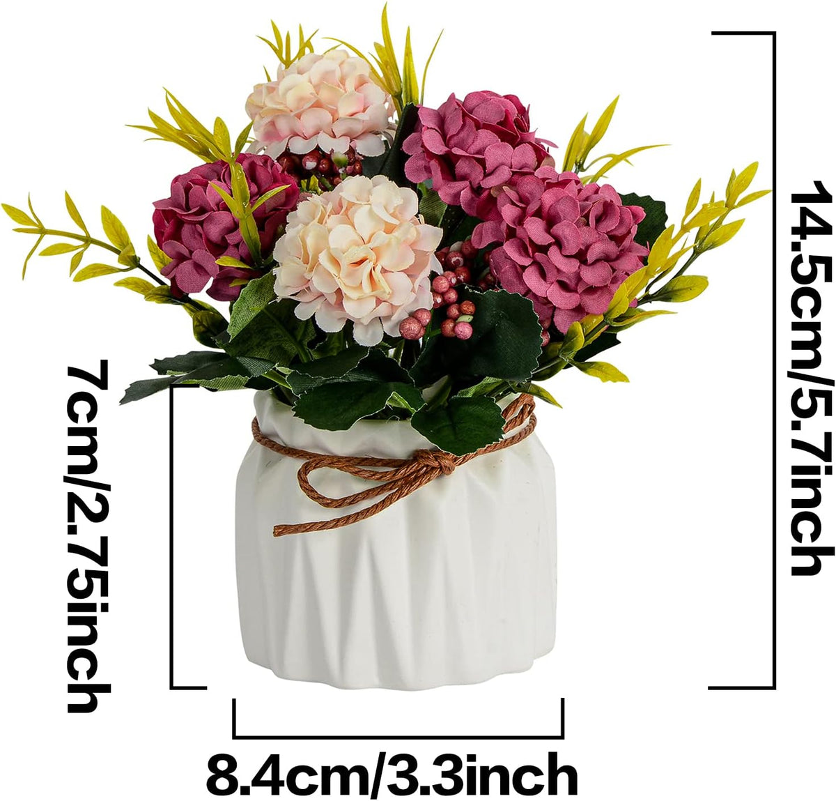 Artificial Flower Plants – Mini Fake Hydrangea Flowers in Pot for Home Decor Party Wedding Office Patio Table Desk Decoration, Set of 4, Size: 3.3''(Diameter) x 5.5''(Tall)