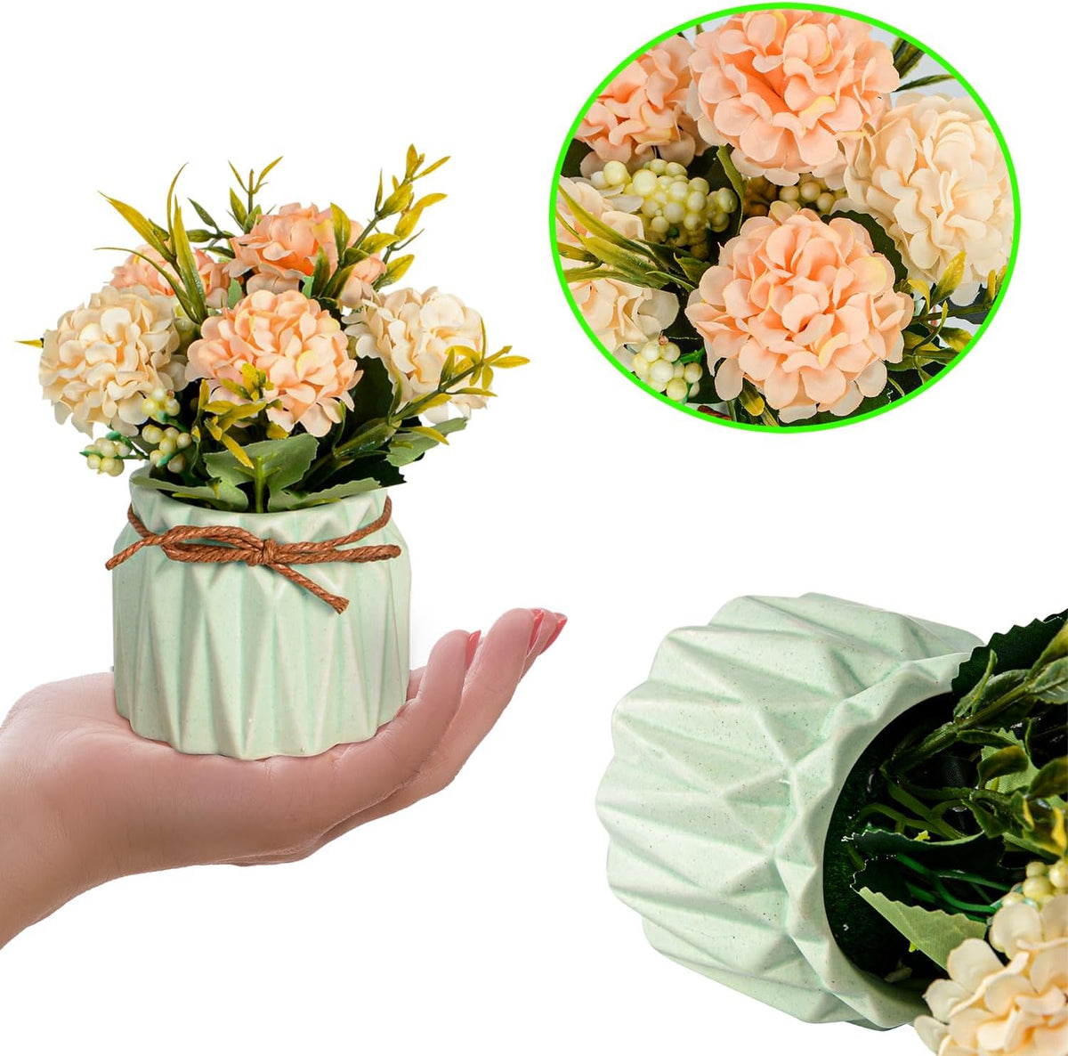 Artificial Flower Plants – Mini Fake Hydrangea Flowers in Pot for Home Decor Party Wedding Office Patio Table Desk Decoration, Set of 4, Size: 3.3''(Diameter) x 5.5''(Tall)