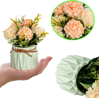 Artificial Flower Plants – Mini Fake Hydrangea Flowers in Pot for Home Decor Party Wedding Office Patio Table Desk Decoration, Set of 4, Size: 3.3''(Diameter) x 5.5''(Tall)