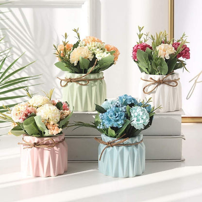 Artificial Flower Plants – Mini Fake Hydrangea Flowers in Pot for Home Decor Party Wedding Office Patio Table Desk Decoration, Set of 4, Size: 3.3''(Diameter) x 5.5''(Tall)