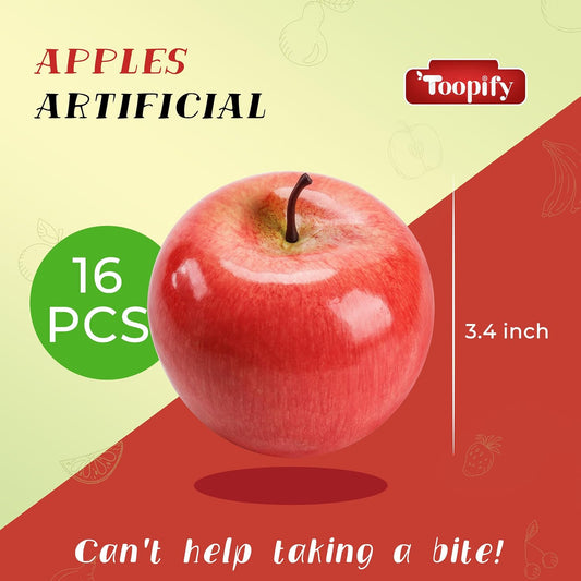 16Pcs Fake Apples for Kitchen Countertop, Fruit Bowl and Fall Decor