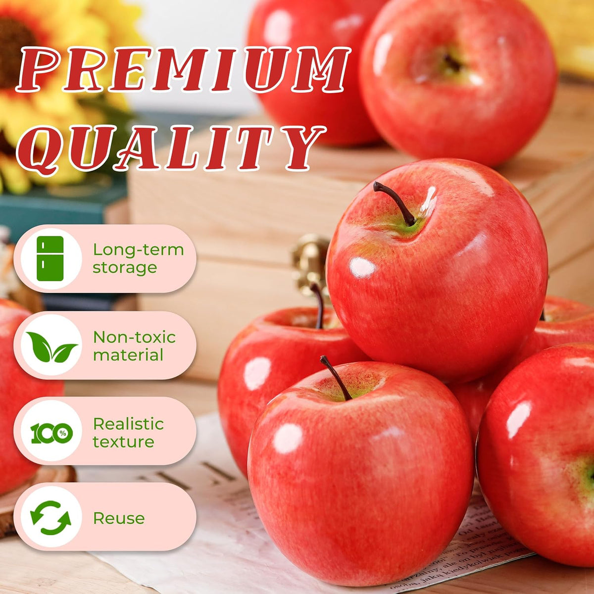 16Pcs Fake Apples for Kitchen Countertop, Fruit Bowl and Fall Decor