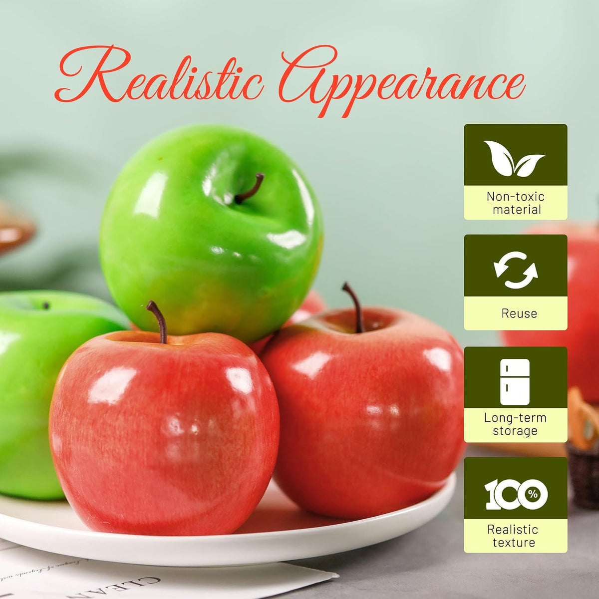 16Pcs Fake Apples for Kitchen Countertop, Fruit Bowl and Fall Decor