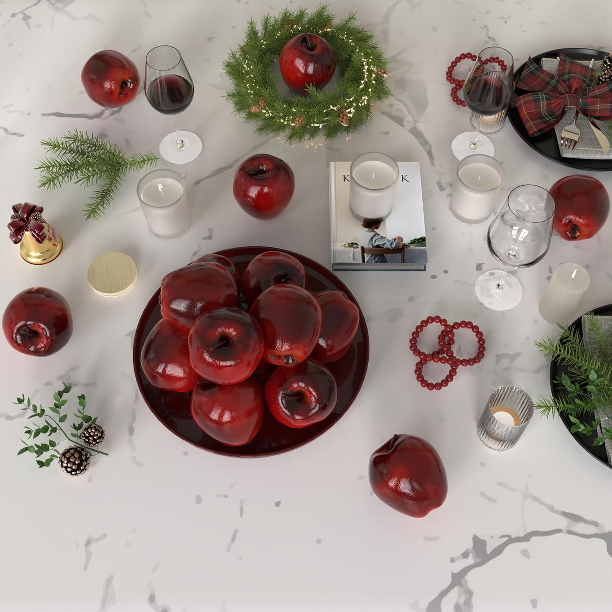16Pcs Fake Apples for Kitchen Countertop, Fruit Bowl and Fall Decor