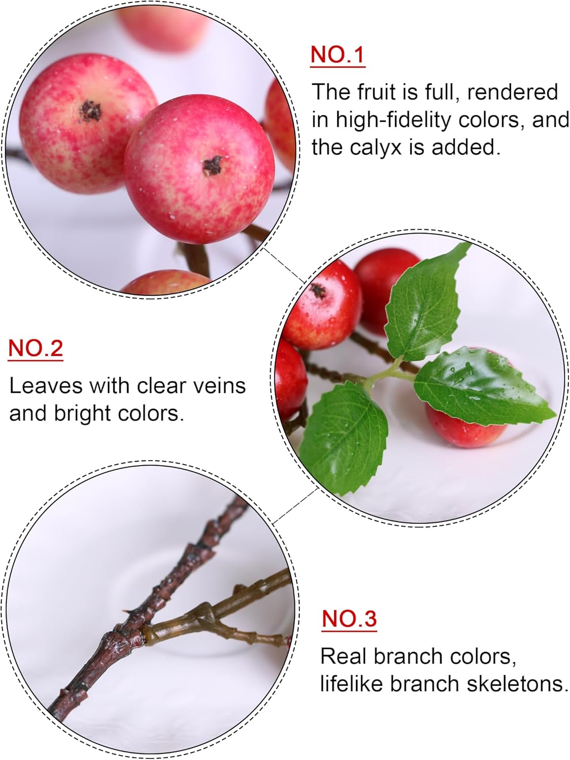 Like Natural 4Pcs 21.6 Inch Faux Berries Artificial Berry Branches Fruits Artificial Flowers for Christmas Home Decorations Living Room Table Vase Decor Office Gifts Indoor